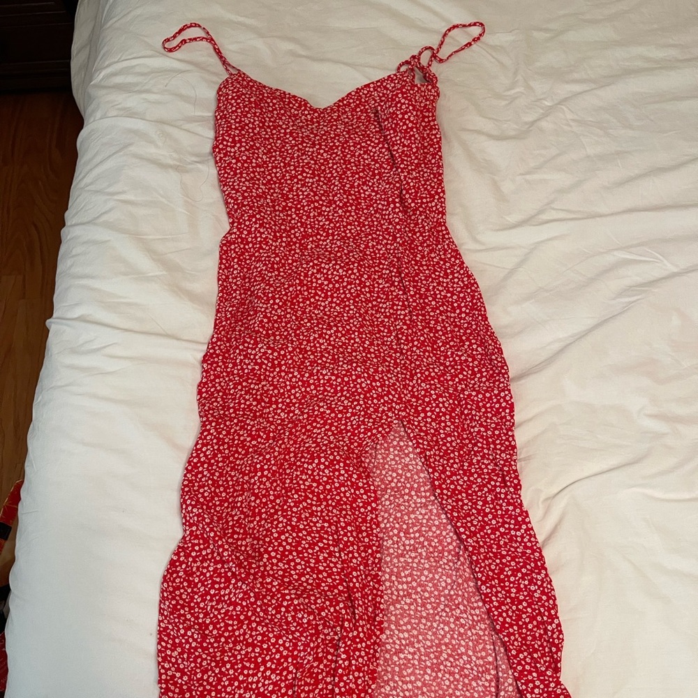 f21 floral thigh slit sun dress midi
